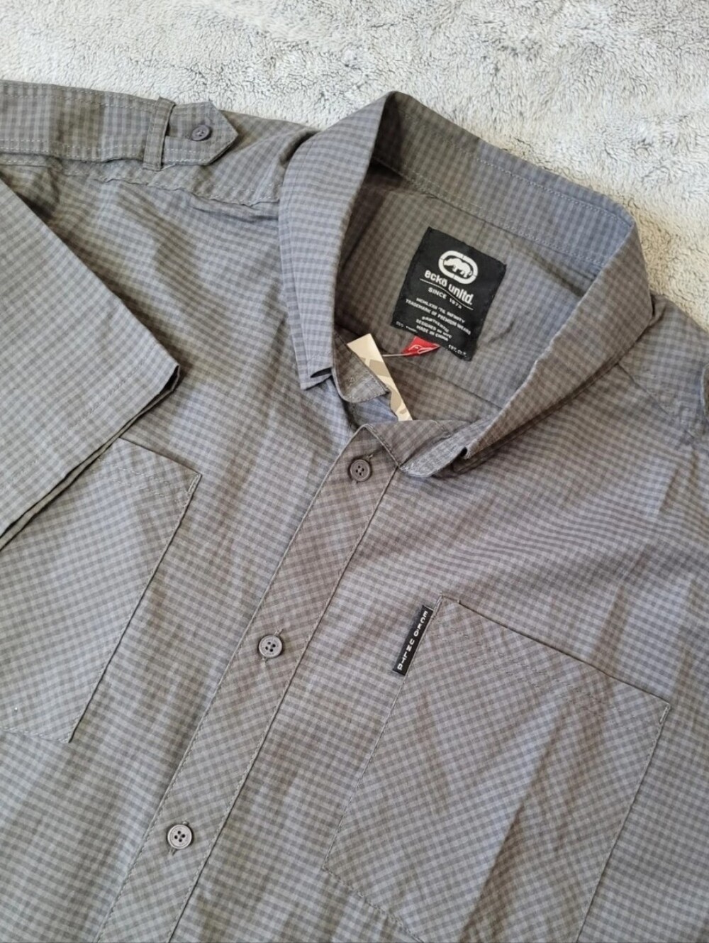 Ecko Unltd Mens Size 2XL Gray Button Down Short Sleeve Dress Casual Shirt Y2k